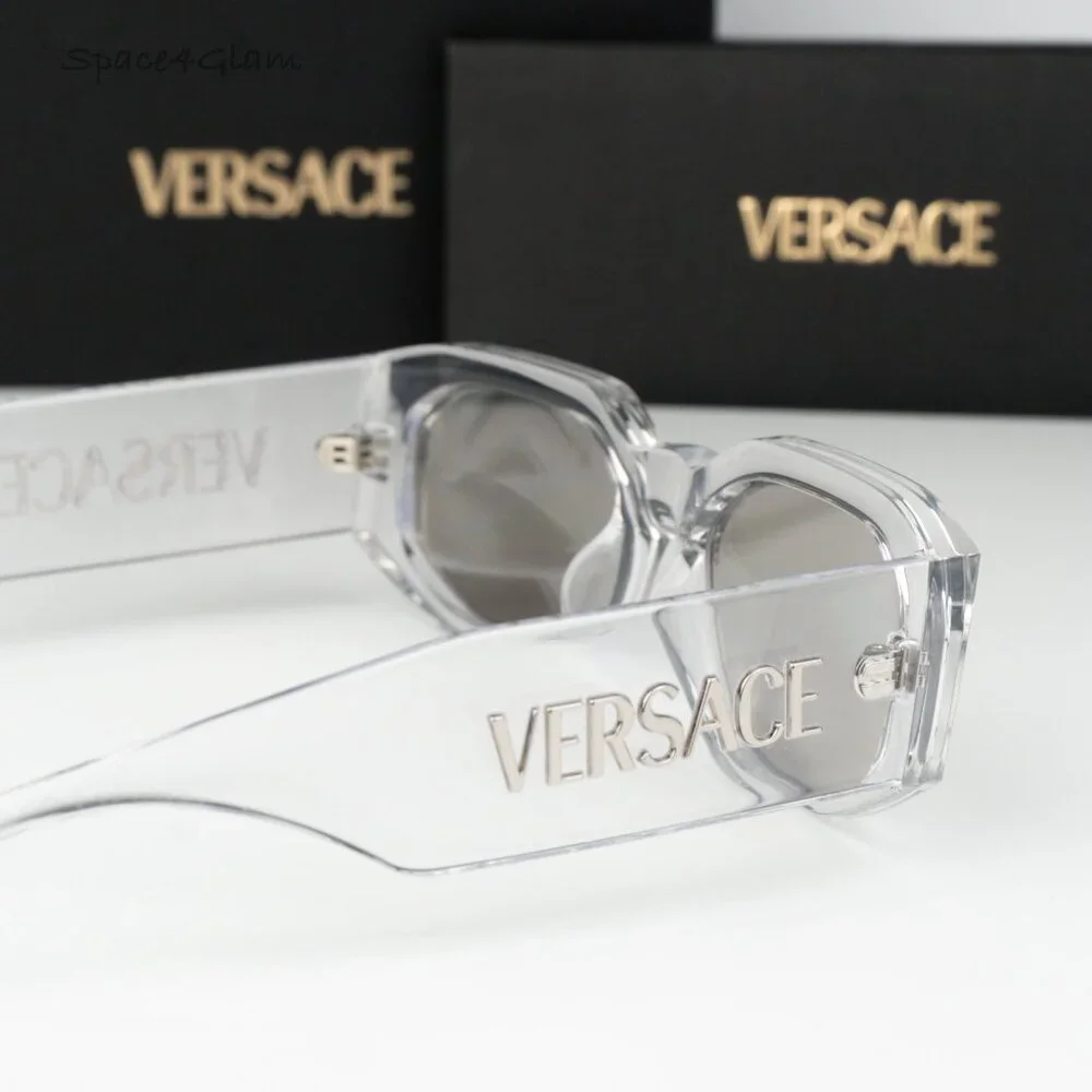 Versace Men Sunglasses Transparent Mirror Silver Rectangle VE4489U 148/8V NEW